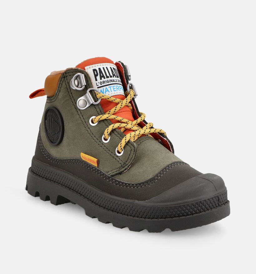 Palladium Pampa HI Cuff Waterproof Boots &agrave; lacets en Vert pour gar&ccedil;ons (378507) - pour semelles orthop&eacute;diques
