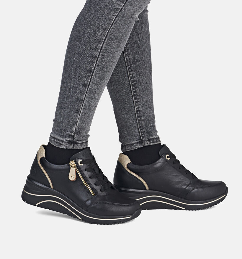 Remonte Zwarte Sneakers Veter en Rits voor dames (360393) - geschikt voor steunzolen