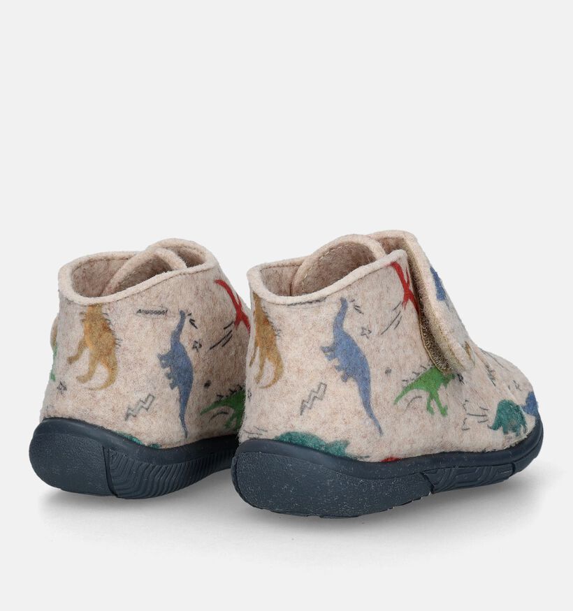 Milo & Mila Beige Babypantoffels met dino's voor jongens (332296)