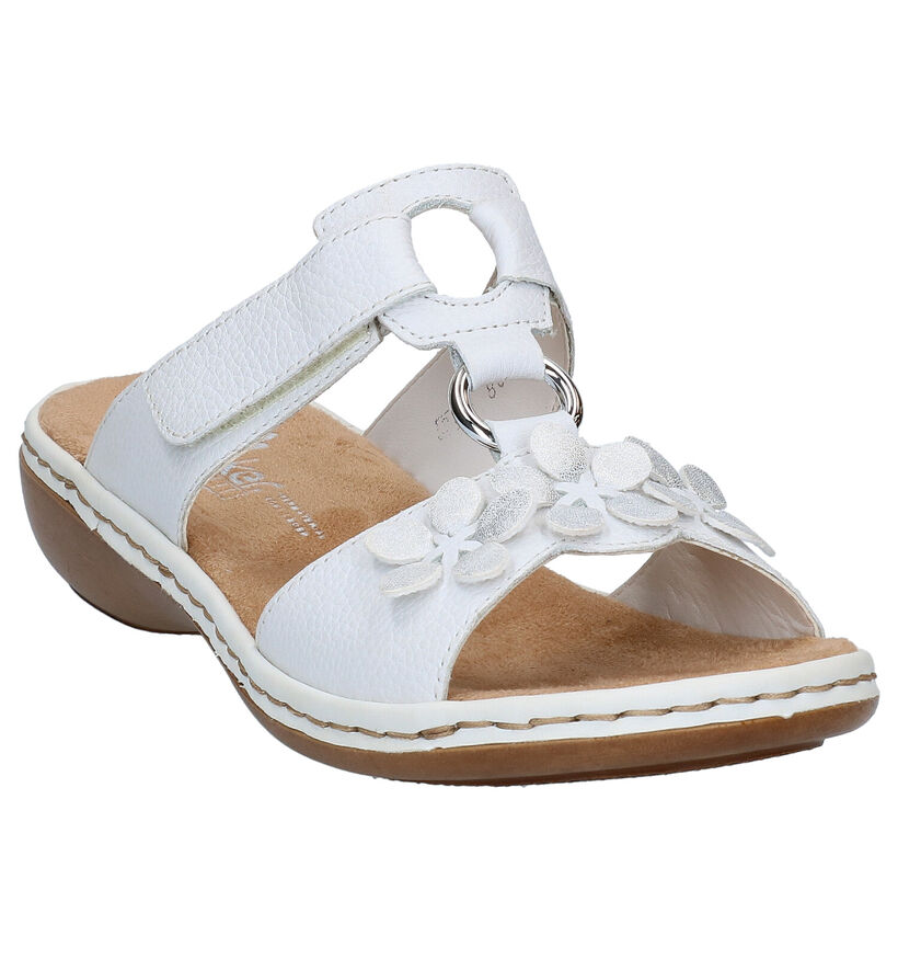 Rieker Nu-pieds plates en Blanc en cuir (287730)