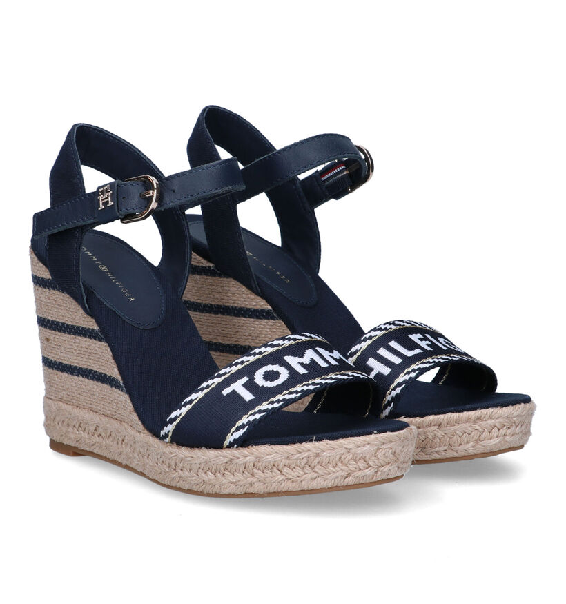 Tommy Hilfiger Seasonal Webbing Wedge Sandales en Bleu en cuir (321014)