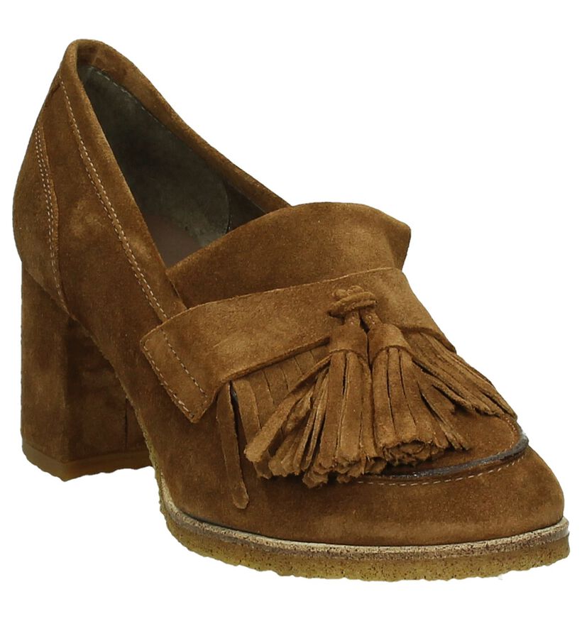 Pedro Miralles Cognac Pumps met Franjes in daim (185590)