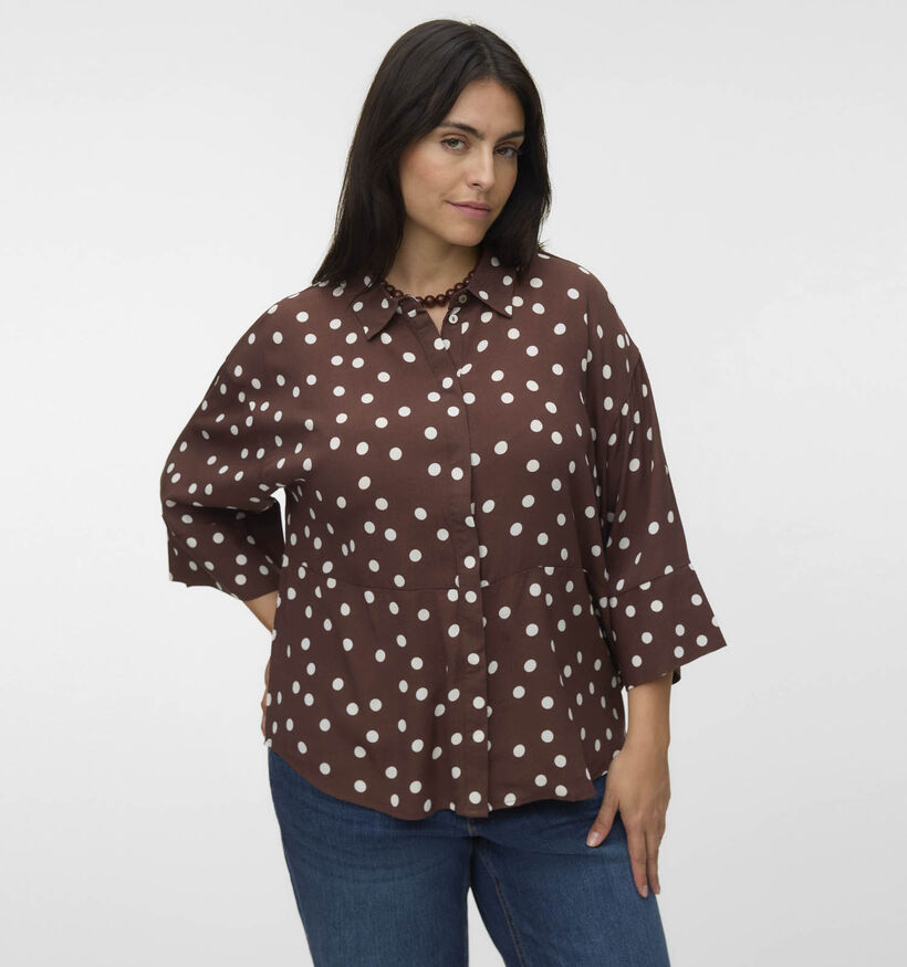 Vero Moda Curve Elisa Bruine Top met Stippen voor dames (375026)