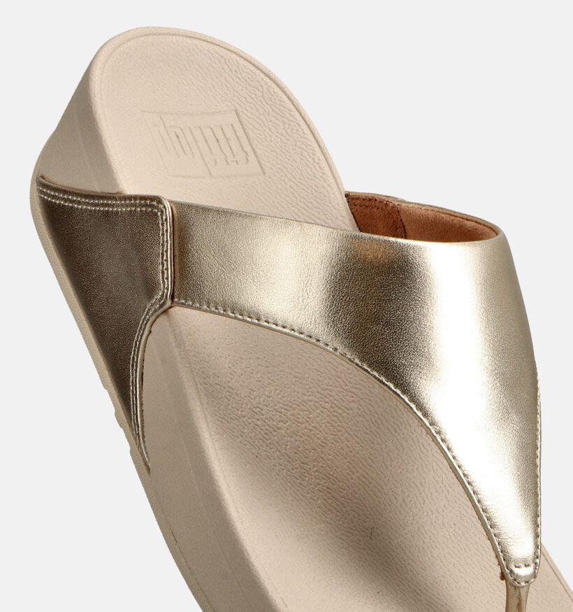 FitFlop Lulu Leather Toepost Zwarte Teenslippers FitFlop Lulu Leather Gouden Slippers voor dames (372338)