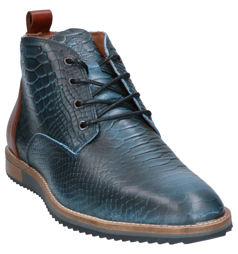 Cycleur de Luxe Allrounder Chaussures Hautes en Bleu en cuir (259415)