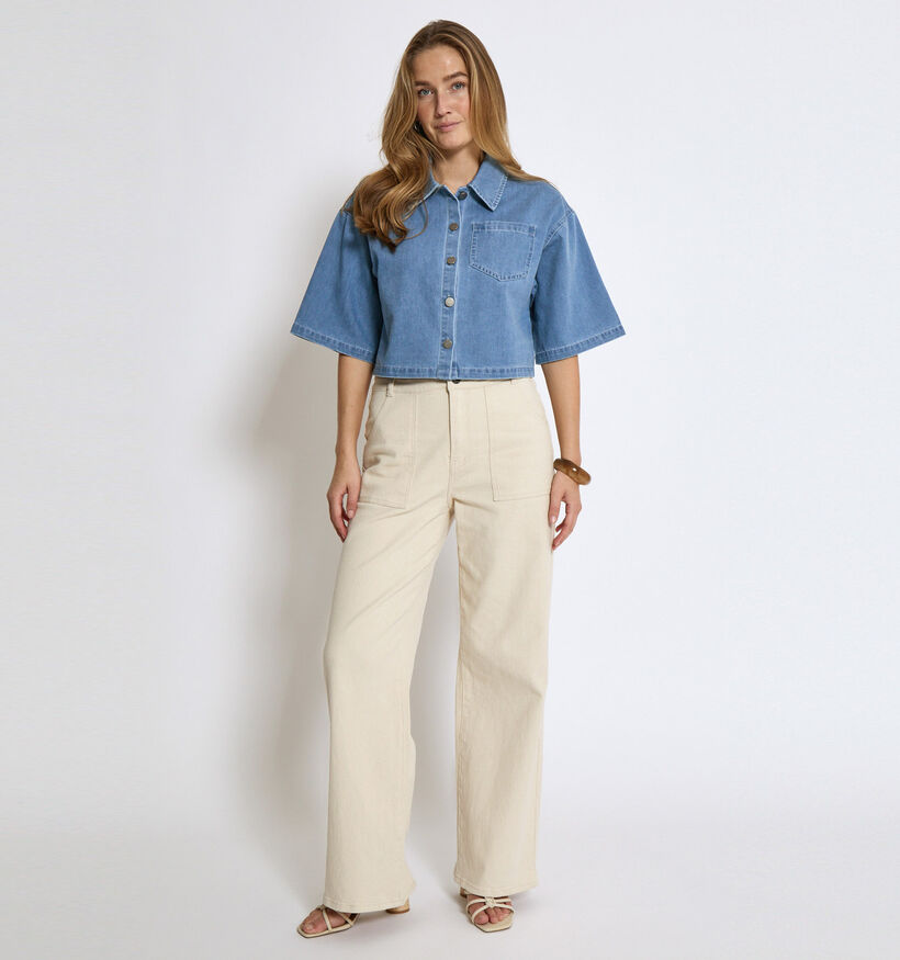 Minus Evina Chemise cropped en Bleu pour femmes (359030)