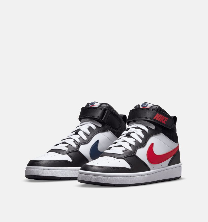 Nike Court Borough Mid 2 Baskets montantes en Noir/Rouge pour gar&ccedil;ons (377281)
