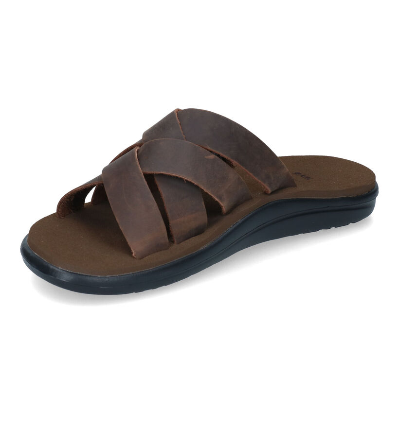 Teva Voya Bruine Slippers in leer (305618)