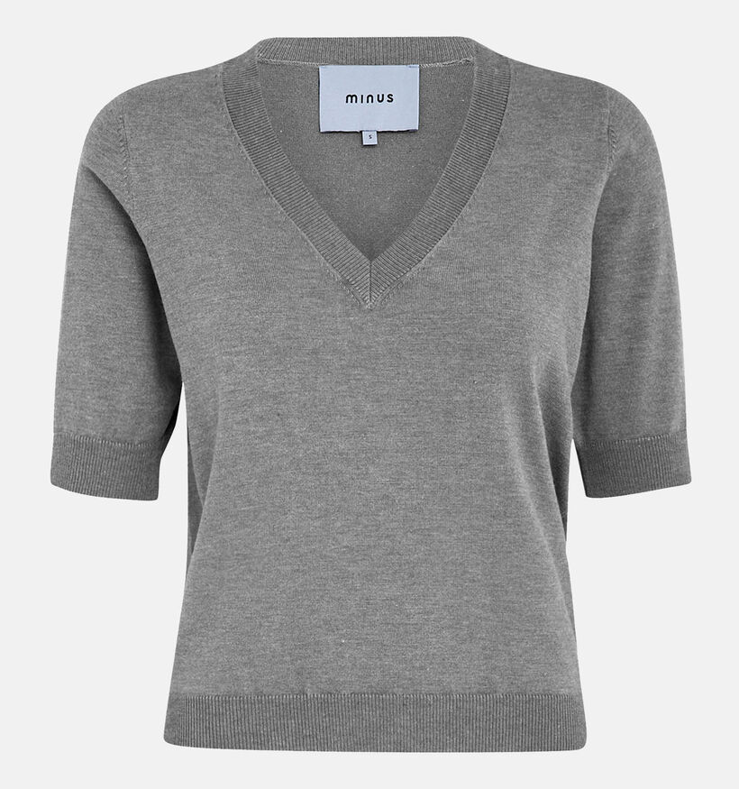 Minus Milla Pull tricoté avec col en V en Gris pour femmes (352020)