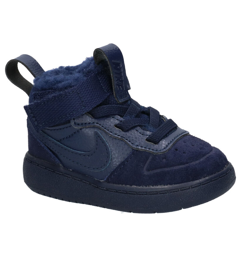 Nike Court Borough Mid Baskets en Bleu en cuir (261732)