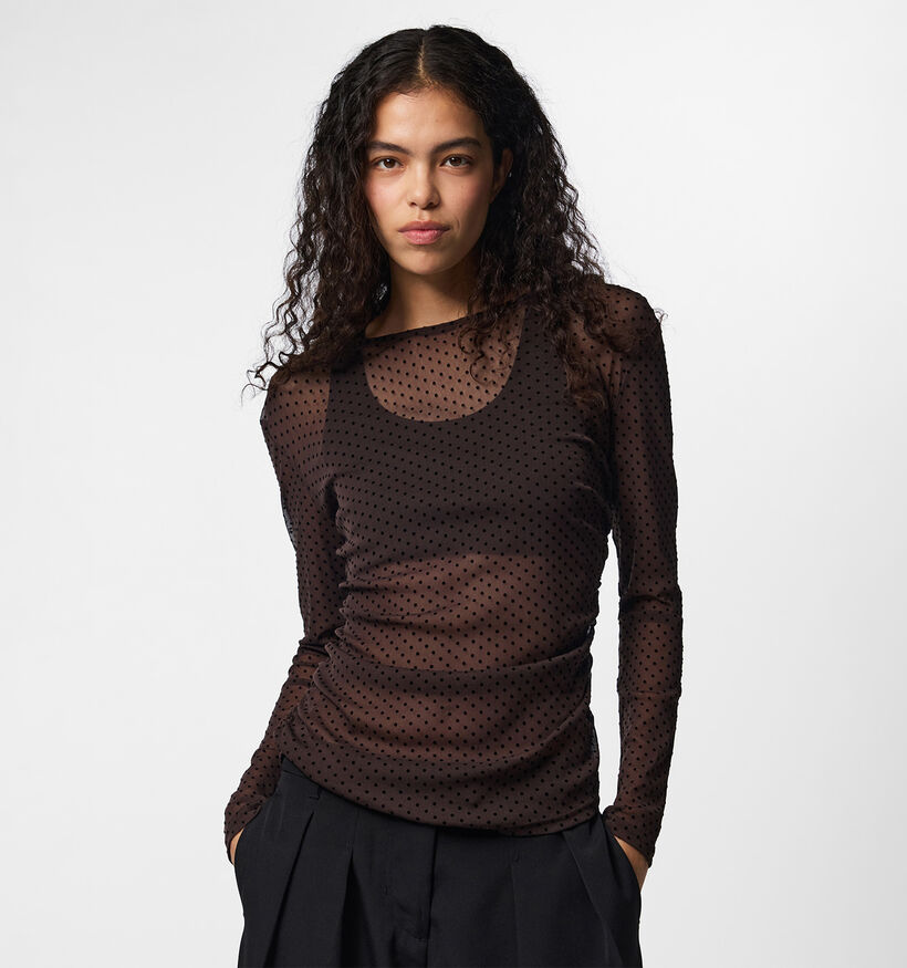 Pieces Bobo Mesh Donkerbruine T-shirt met Lange Mouwen voor dames (378366)