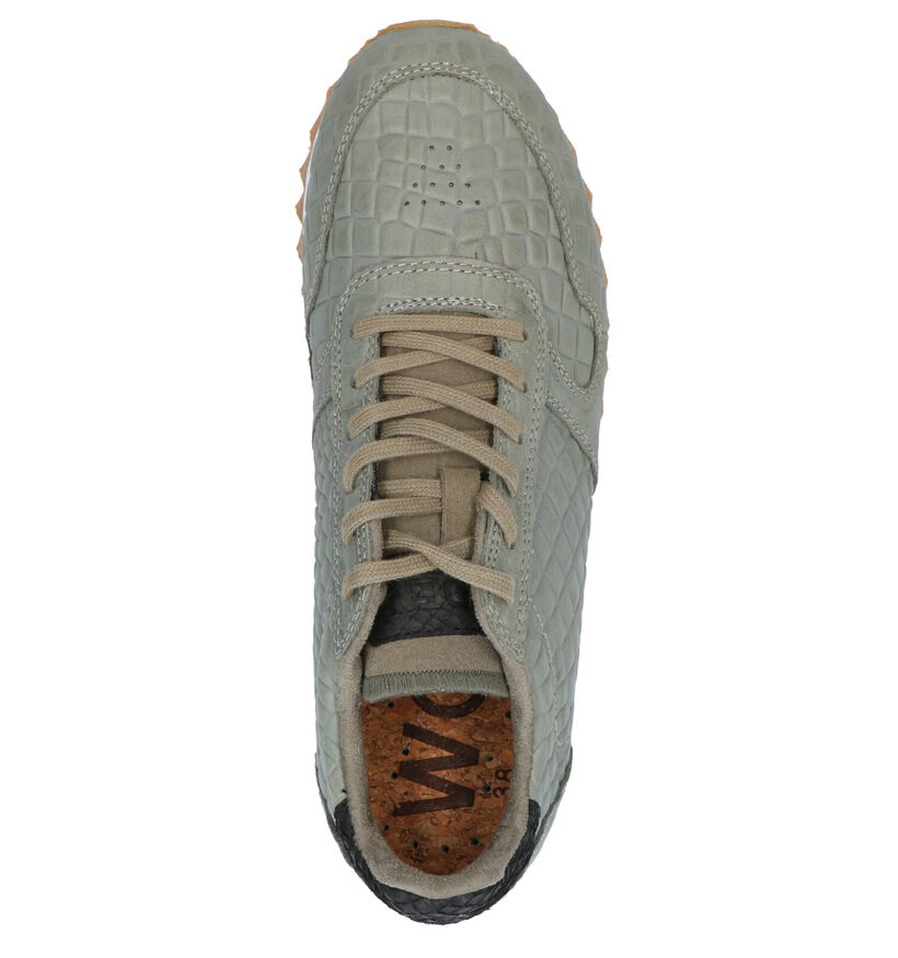 Woden Ydun Croco Kaki Sneakers in leer (277423)