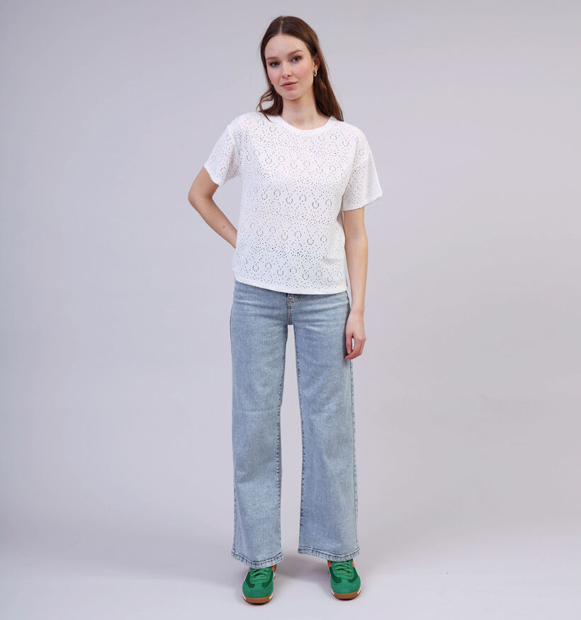 Pieces Abby Witte T-shirt Broderie Anglaise voor dames (351134)