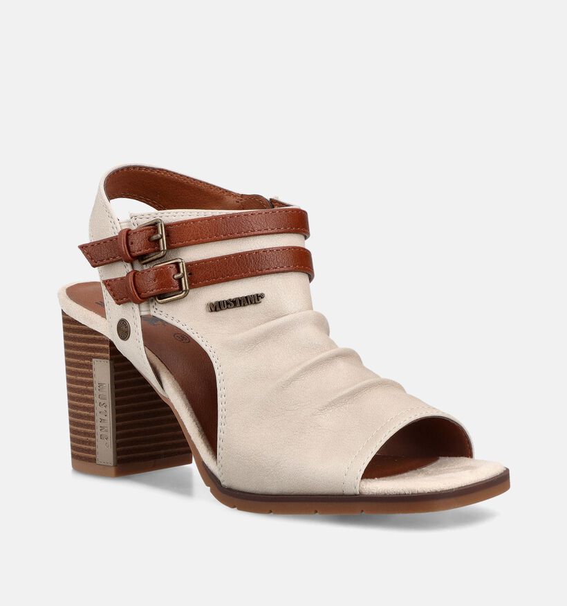 Mustang Ecru/Bruine Sandalen met hak voor dames (372132)