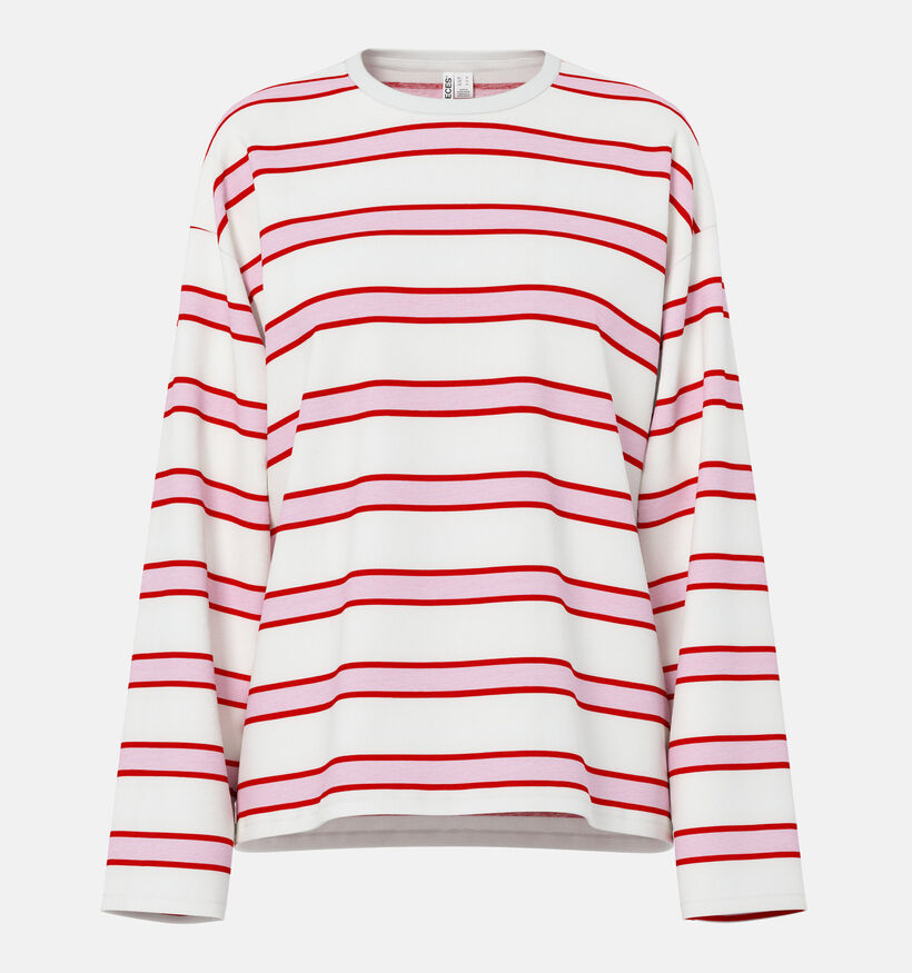 Pieces Mila Loose Witte/Roze T-shirt voor dames (367049)