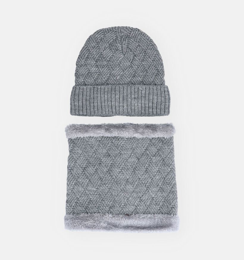 Via Limone Bonnet et Col Gris en tricot torsadé (Ensemble) pour filles, garçons (367427)