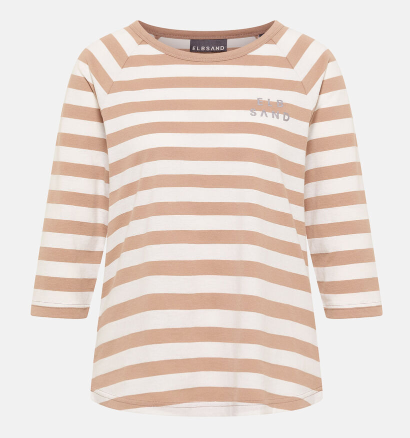 Elbsand Celin Bruine/Witte T-shirt met Lange Mouwen voor dames (381284)