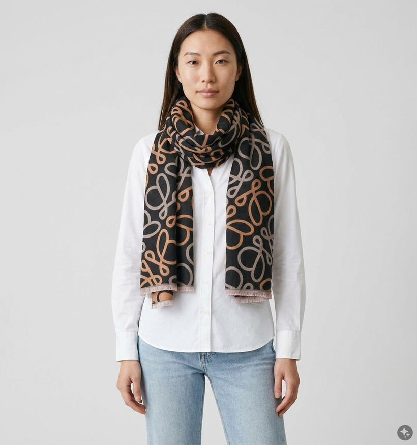 Laurent David Zwarte/Bruine Sjaal met Kettingprint voor dames (382911)