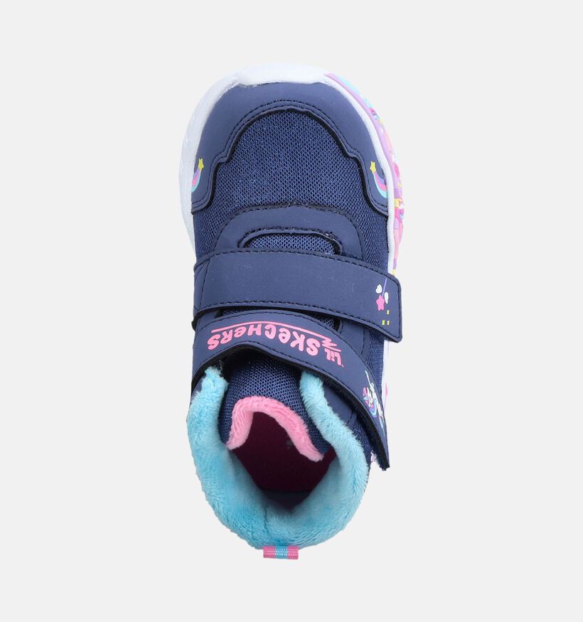 Skechers Play Scene Unicorn Chasers Baskets montantes en Bleu fonc&eacute;/Rose pour filles (376888) - pour semelles orthop&eacute;diques