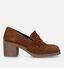 Signatur Jamila Cognac Pumps Met Blokhak in daim (332141)