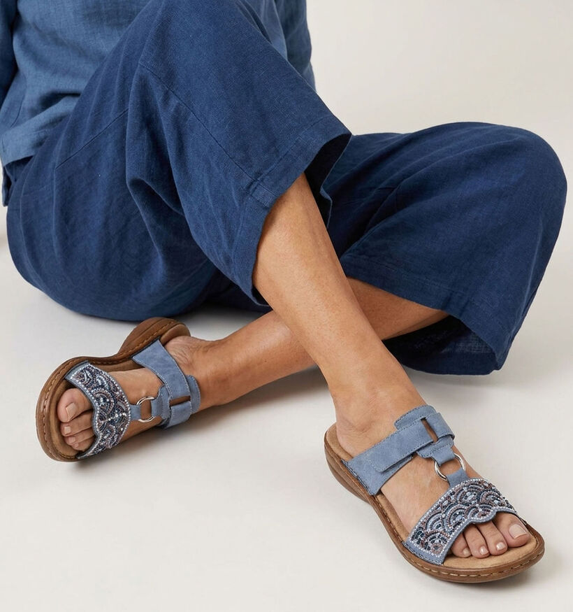 Rieker Nu-pieds plates en Bleu pour femmes (370446)