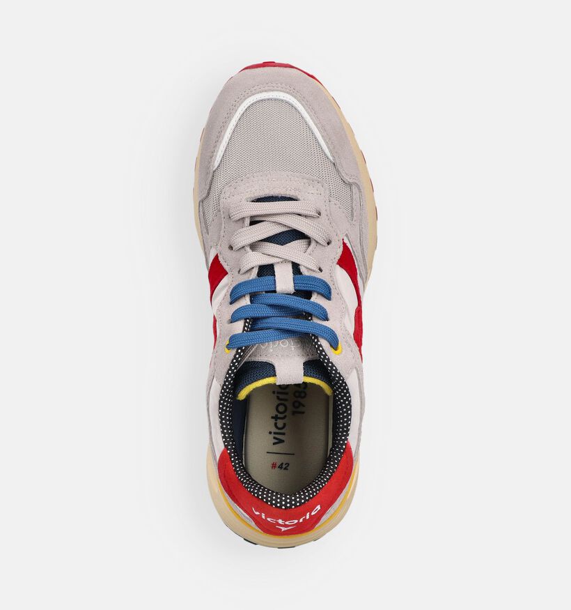 Victoria Grijze/Rode Veterschoenen voor heren (371886) - geschikt voor steunzolen