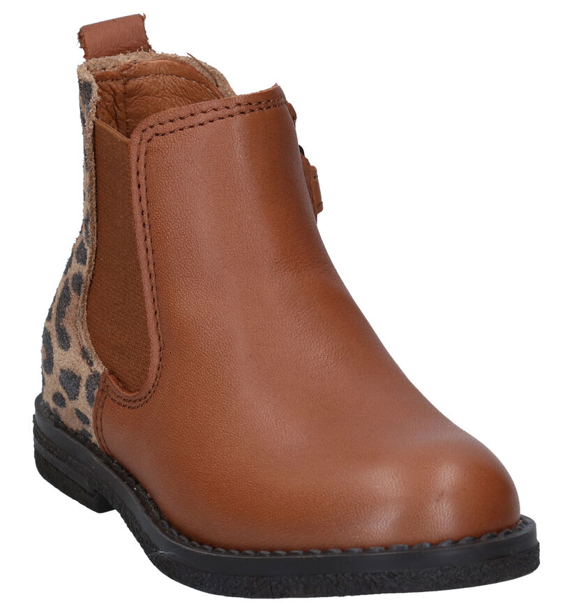 Milo & Mila Agon Leopard Bottines Chelsea en Cognac pour filles (295483)