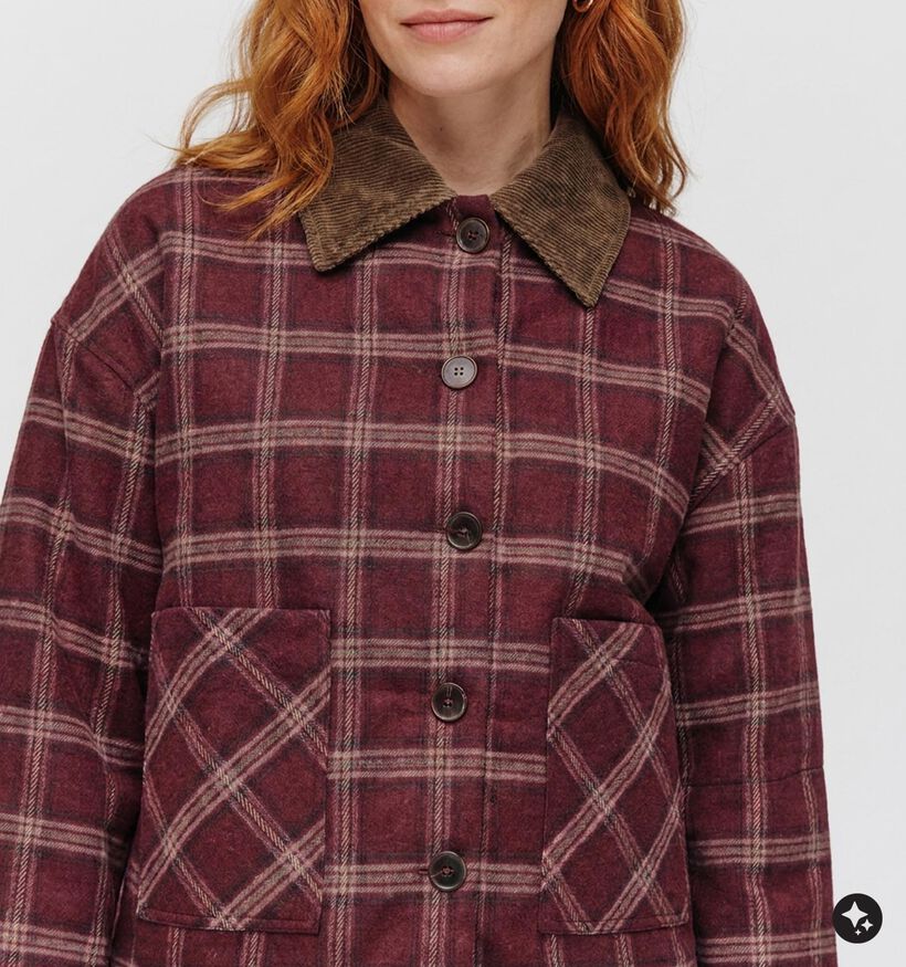 The Korner Plaid Manteau court en Rouge fonc&eacute; pour femmes (382195)