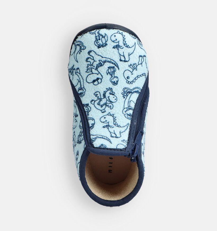 Milo & Mila Dino Pantoufles en Bleu pour gar&ccedil;ons (374934) - pour semelles orthop&eacute;diques