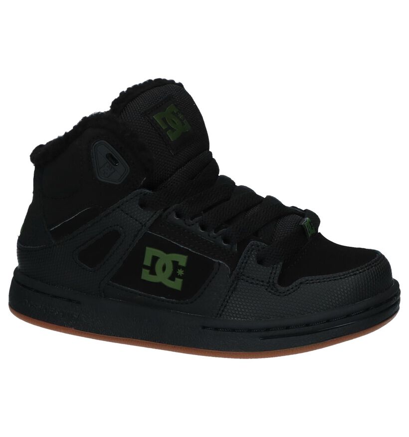 DC Shoes Pure Zwarte Hoge Skateschoenen in imitatieleer (223612)