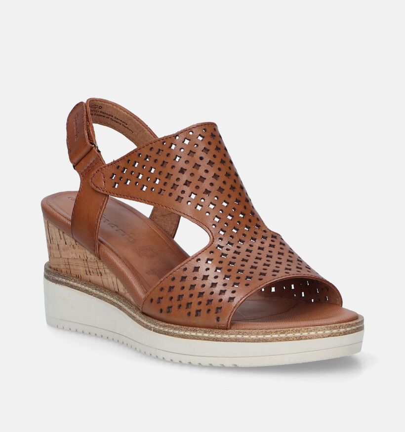 Tamaris Sandales avec talon compensé en cognac pour femmes (338284)