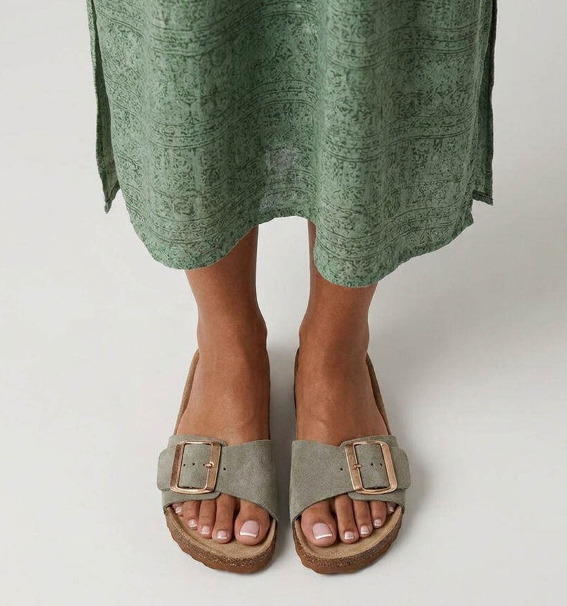 Laurent David Nu-pieds plates en Vert kaki pour femmes (373782)