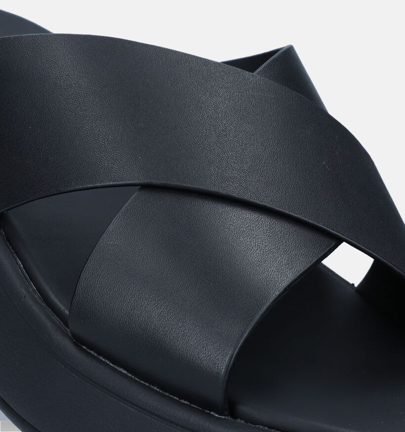 FitFlop F-Mode Flatform Cross Slides Zwarte Slippers voor dames (336988)