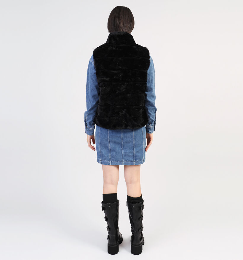 Dolce C. Zwarte Korte fluffy bodywarmer voor dames (358478)