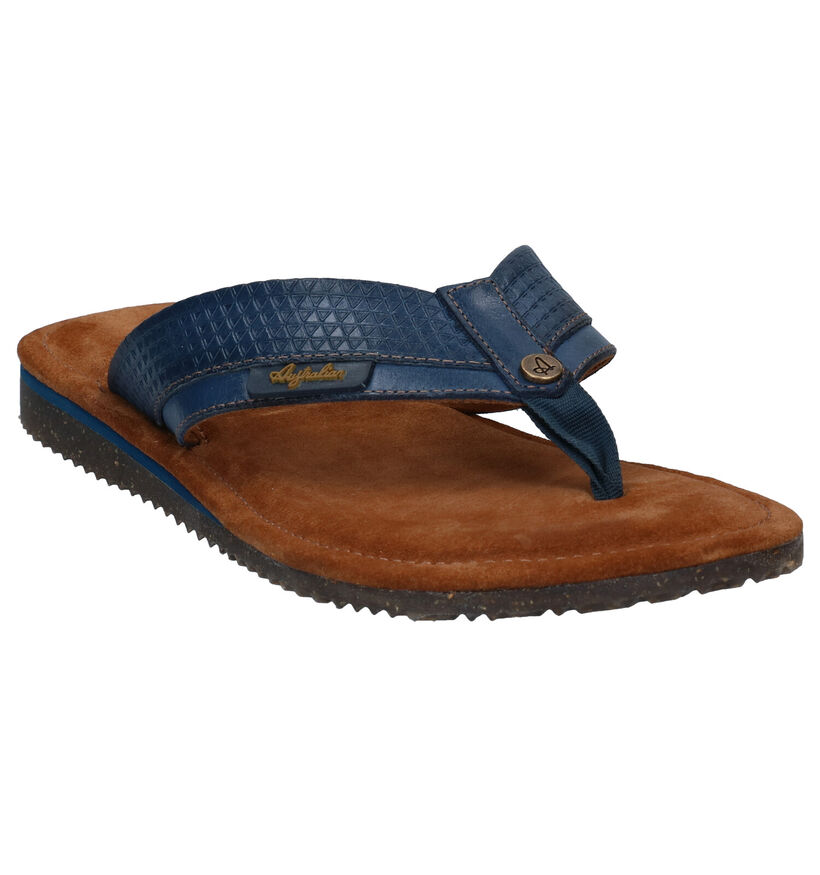 Australian Newport Blauwe Teenslippers in leer (289190)