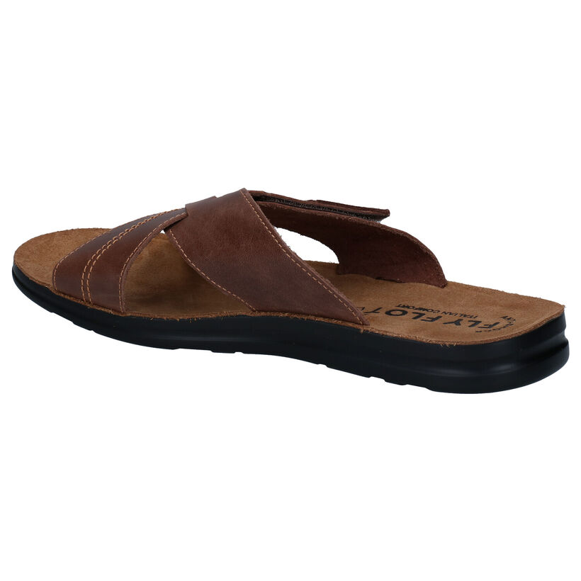 Fly Flot Bruine Slippers in leer (310581)