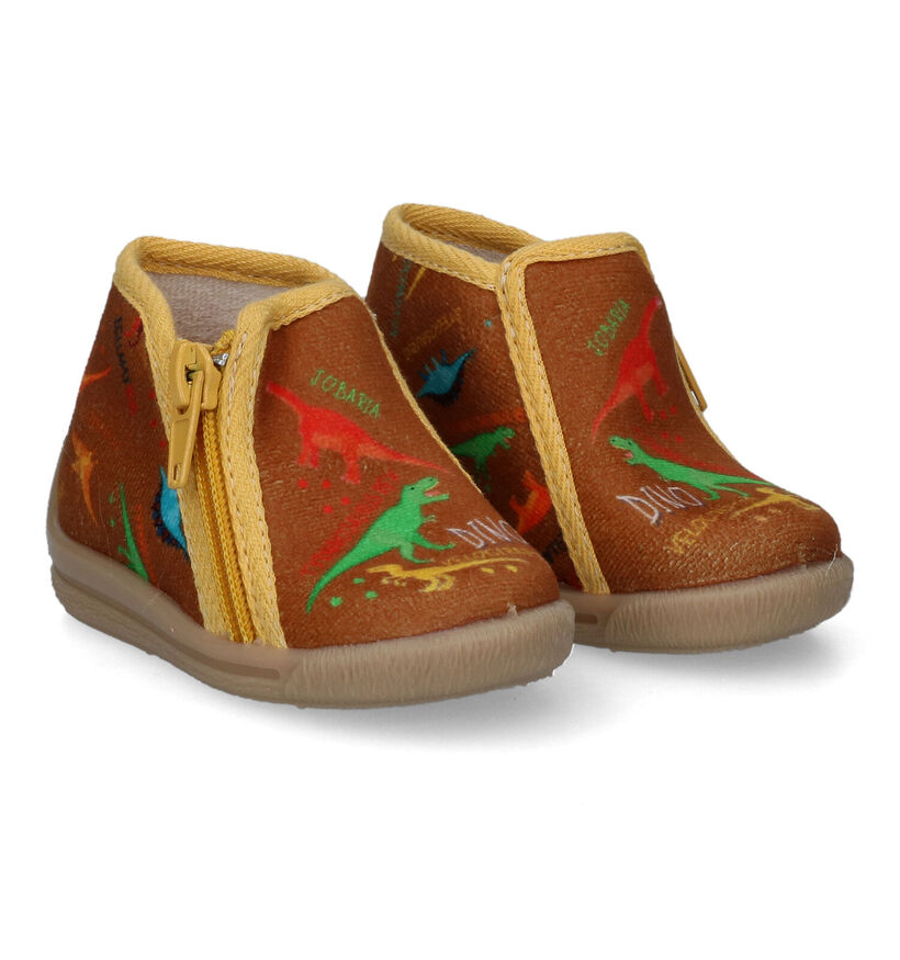 Bellamy Tela Bruine Pantoffels met dino's voor jongens (316983)