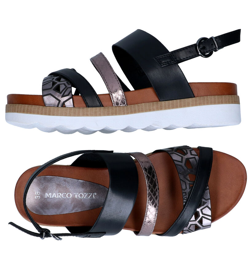 Marco Tozzi Sandales compens&eacute;es en Noir en simili cuir (289629)