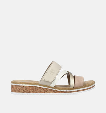 Slippers op sleehak beige