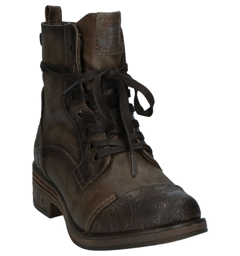 Donker Bruine Boots met Rits/Veter Mustang in kunstleer (231656)