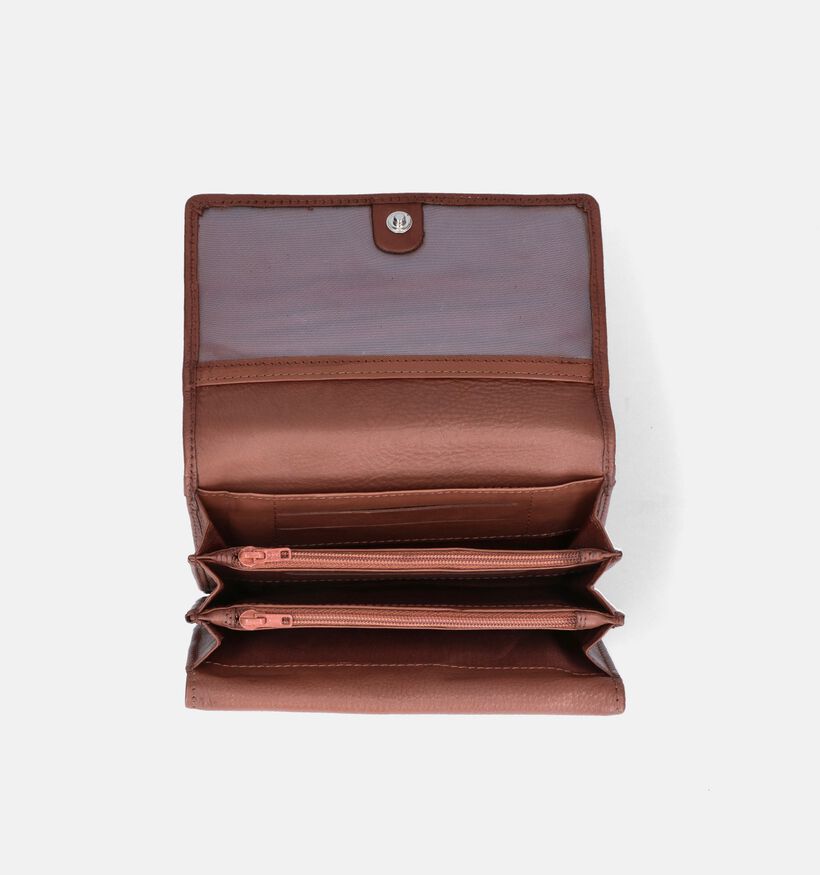 Euro-Leather Portefeuille à rabat en Cognac pour femmes (353519)