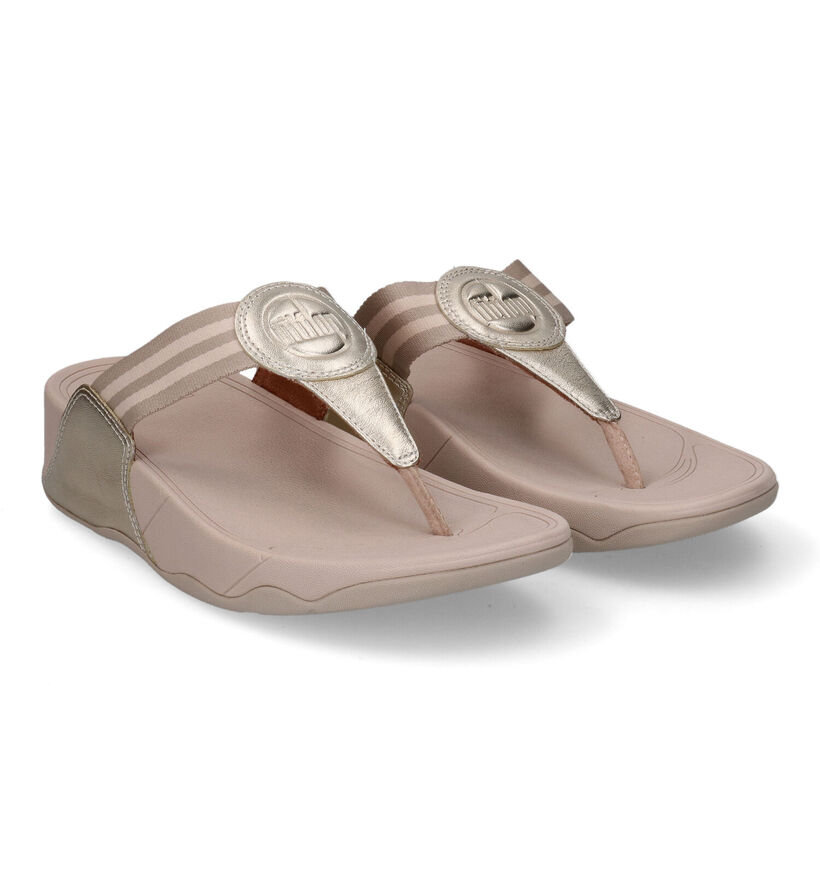 FitFlop Walkstar Wide Fit Webbing Gouden Teenslippers in leer (302648)