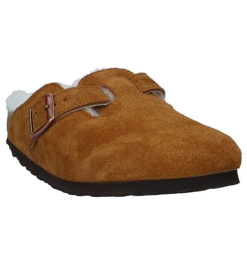 Birkenstock Boston Bruine Pantoffels in wol (231558)