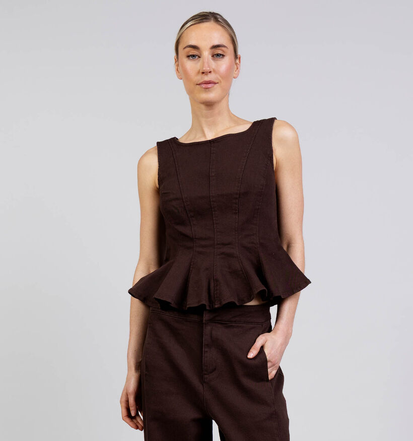 Vila Chia Peplum D&eacute;bardeur en Marron fonc&eacute; pour femmes (378584)