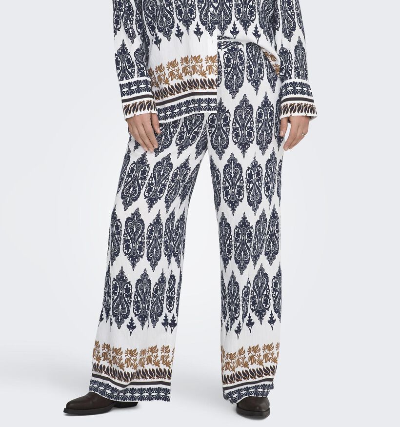 ONLY Carmakoma Havana Pantalon en Blanc/Bleu fonc&eacute; pour femmes (374865)