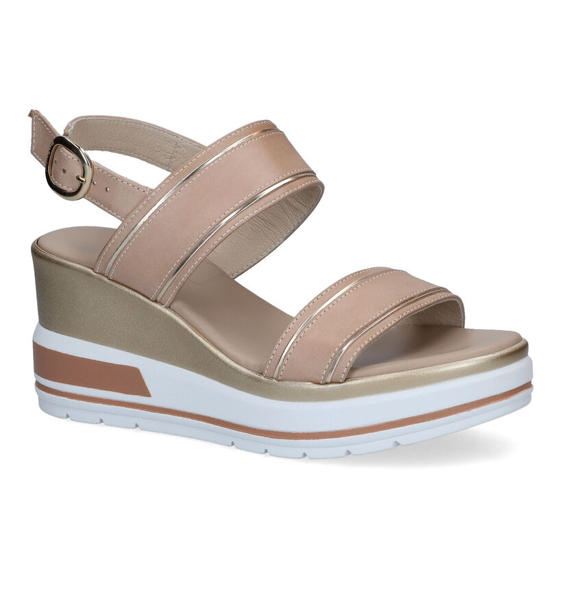 NeroGiardini Sandales compensées en Beige en cuir (307470)