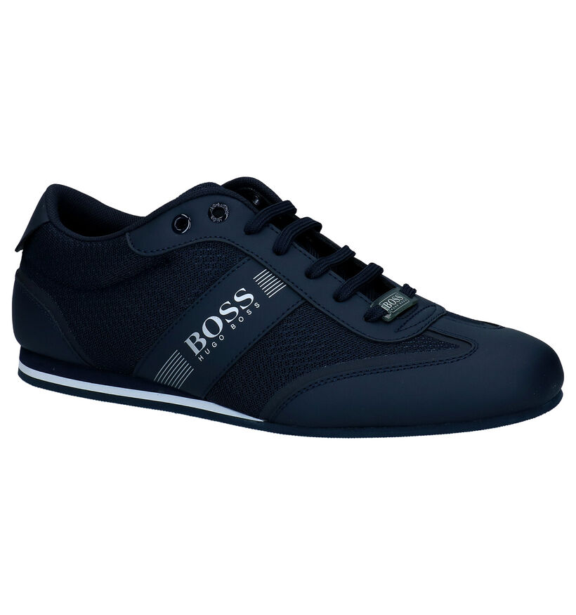 Hugo Boss Lighter Low Blauwe Veterschoenen in stof (296454)