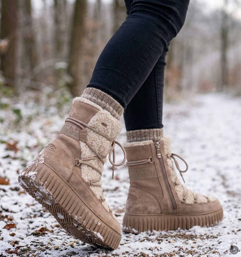 Marco Tozzi Taupe Winterboots met Veters en Rits voor dames (379046)