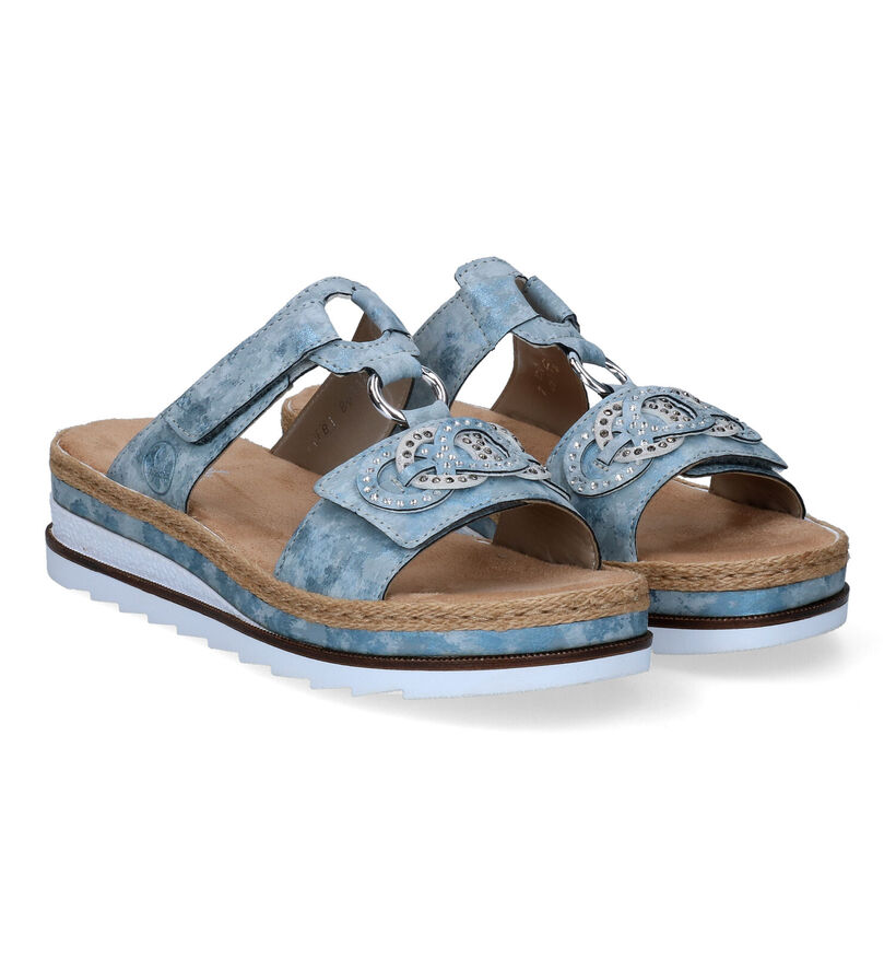 Rieker Blauwe Slippers met sleehak voor dames (339108)