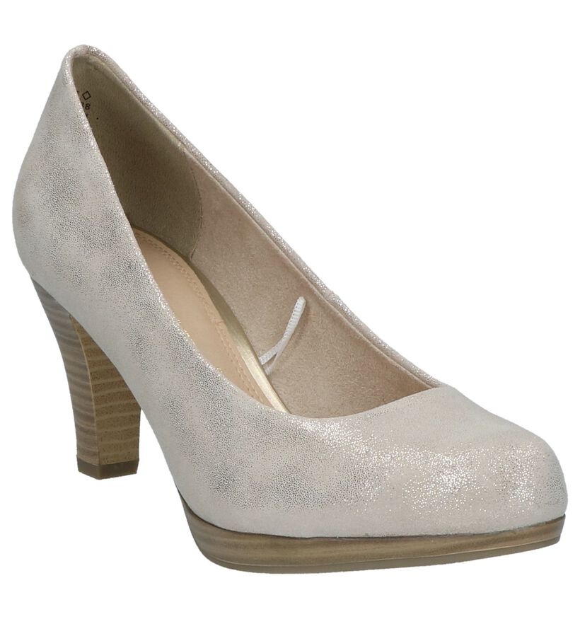 Beige Metallic Pumps Marco Tozzi in leer (214441)